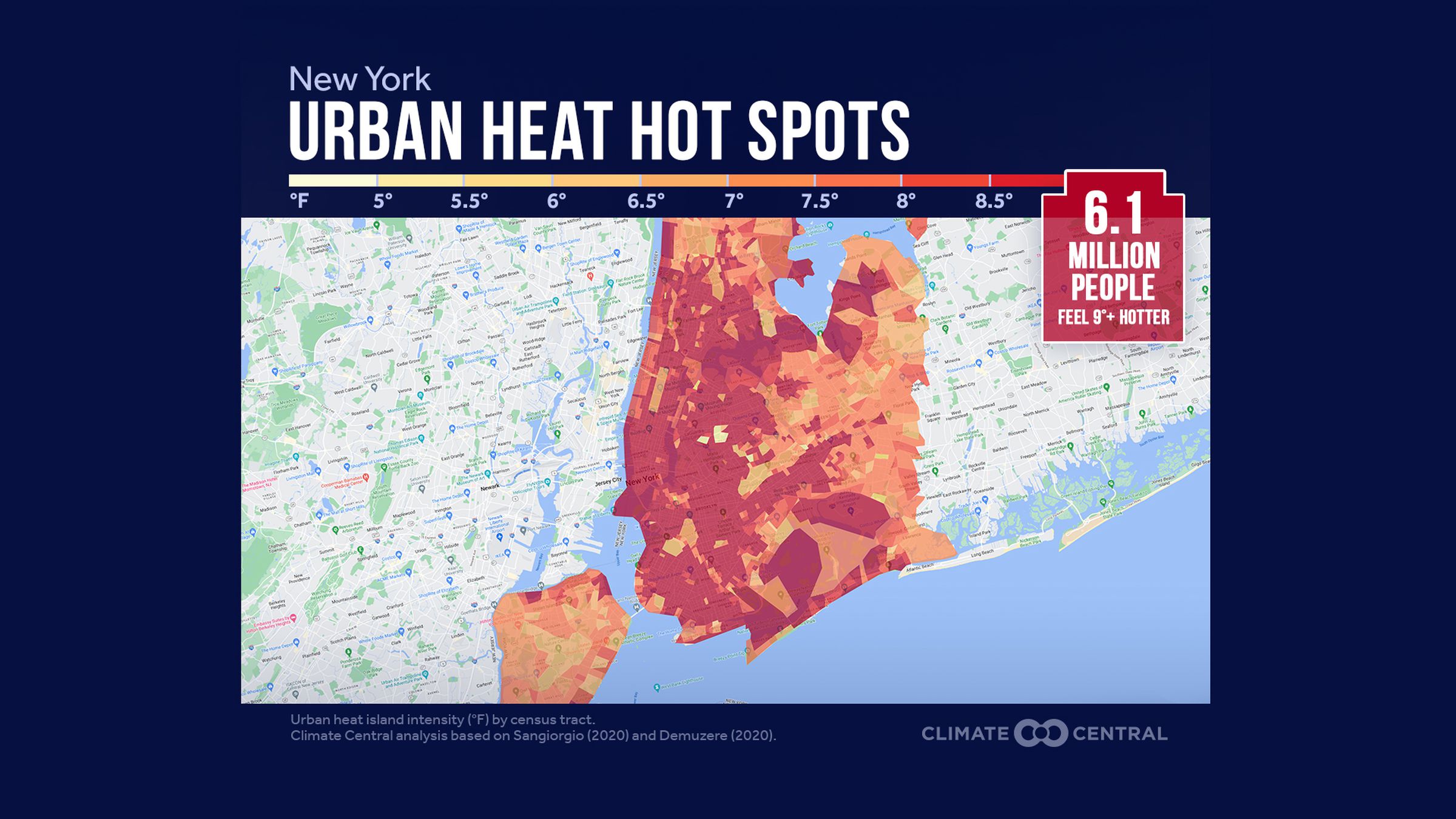 A map of NYC that’s shaded yellow to red to show which neighborhoods are hottest.