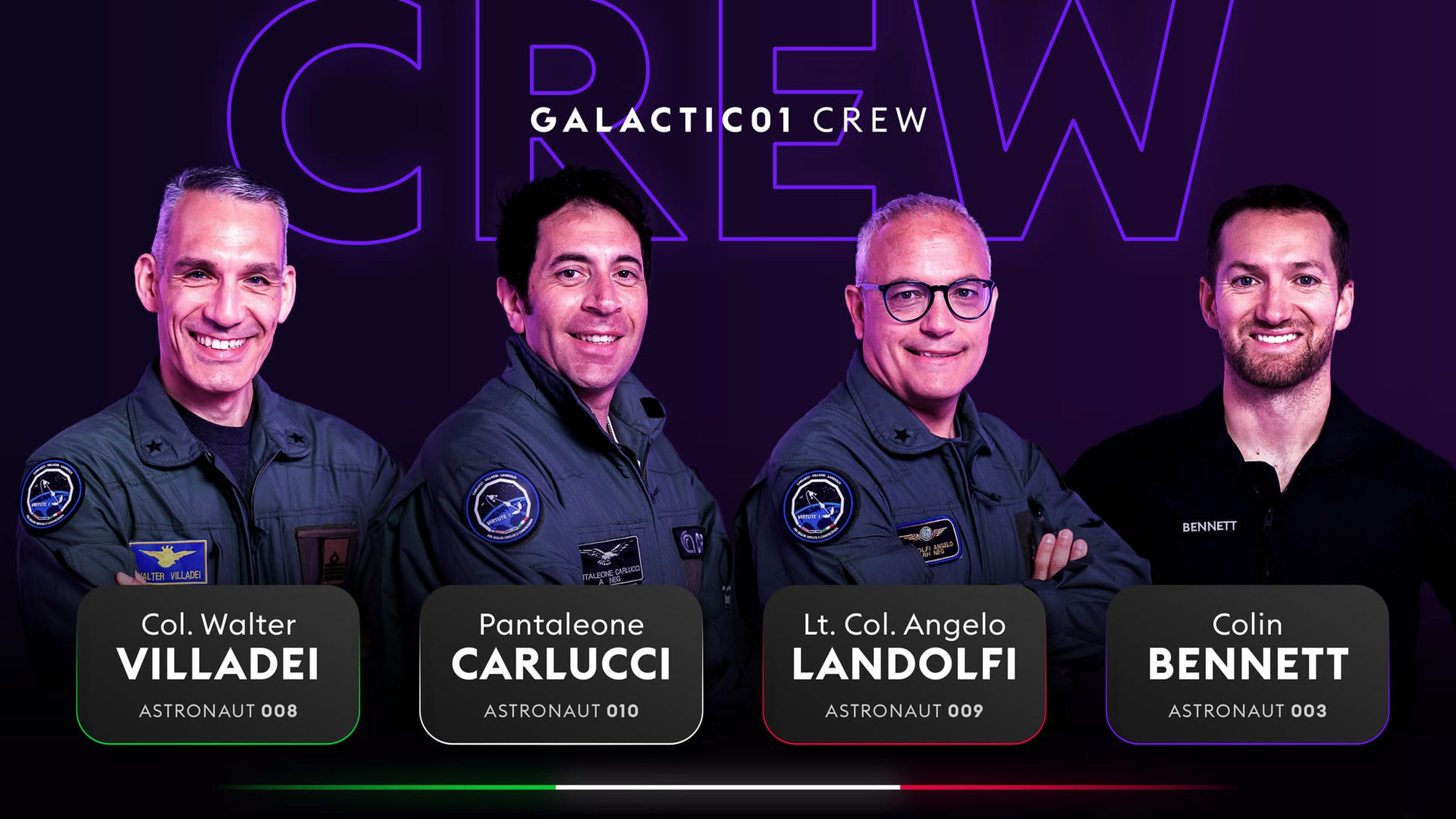 From left to right, Walter Villadei, Pantaleone Carlucci, Angelo Landolfi, and Colin Bennett in a press image for the Virgin Galactic 01 mission.