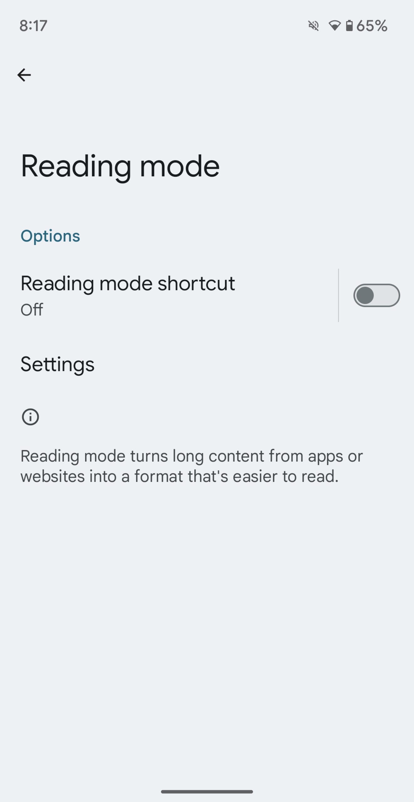 <em>Reading Mode’s controls are found in your phone’s Accessibility settings.</em>‘ style=”><figcaption style=