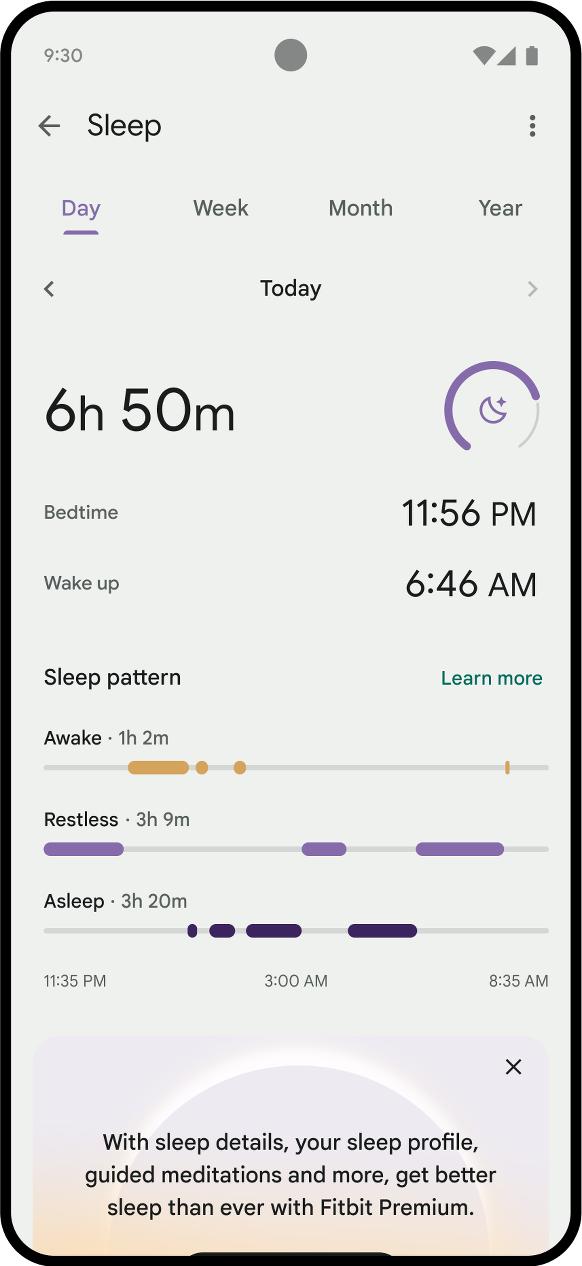 Screenshot of the new Sleep details screen in the Fitbit app